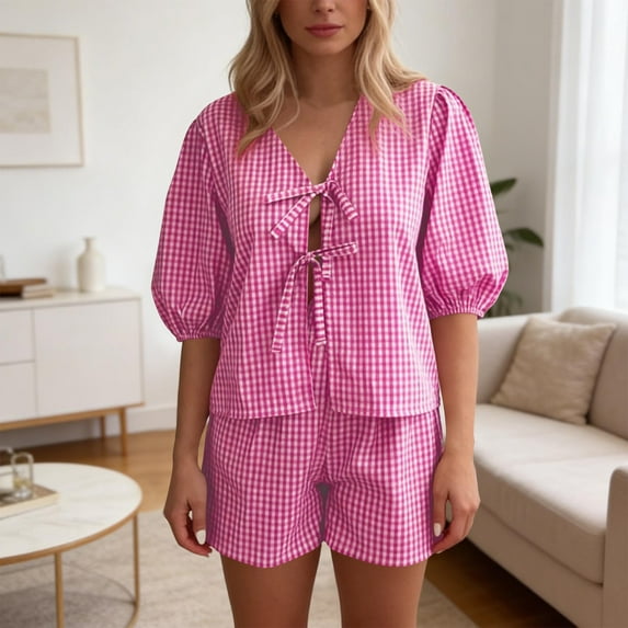 Censtreet Womens Pajamas 2 Piece Cotton Pjs Short Sleeve Sleepwear Set Summer Soft Pajamas Set Casual Lounge Sets
