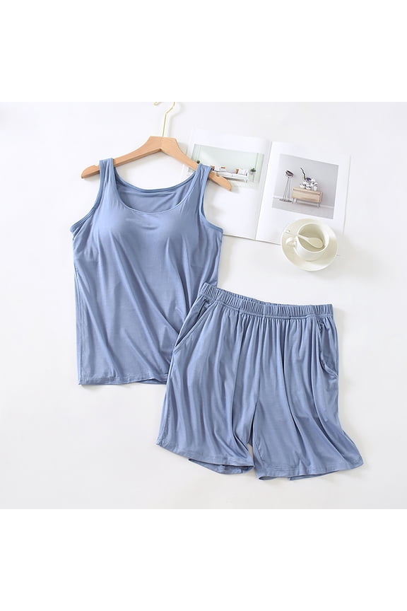Womens Pajamas Set Soft Comfy Sleeveless Sleepwear Tank and Shorts Pj Set Summer 2 Piece Loungewear
