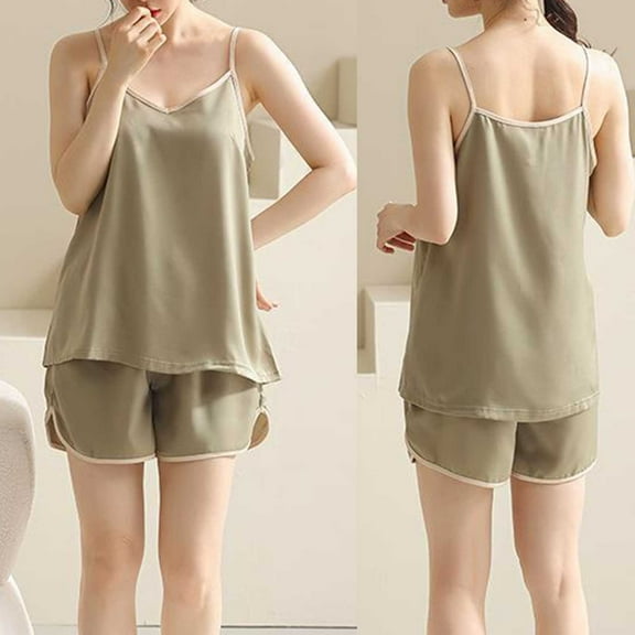 Censtreet Womens Pajamas Sets Cool Satin Cami Shorts Set Lightweight Nightwear Silk Pajamas for Women