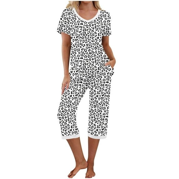 Censtreet Womens Pajamas Short Sleeve Sleepwear Tops and Capri Pants Pjs Print Pajama Sets