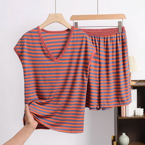 Censtreet Womens Stripe Pajama Set Short Sleeve 2 Pieces Sleepwear Nightwear Soft Modal Classic Pjs Lounge Sets