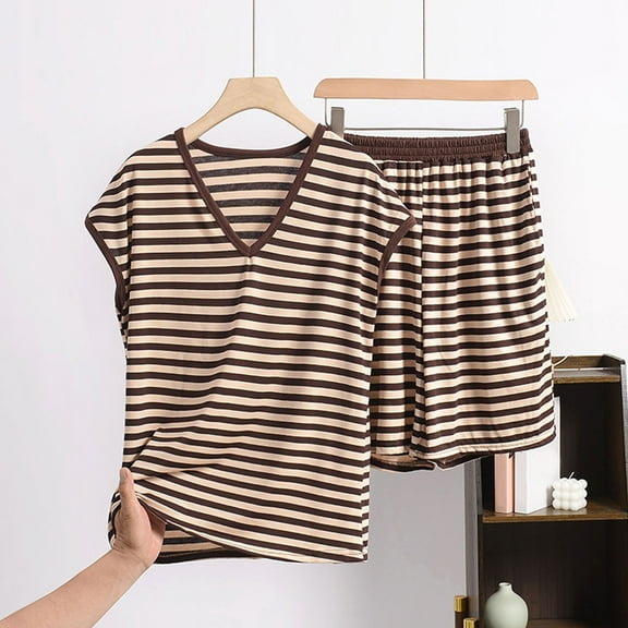 Censtreet Womens Stripe Pajama Set Short Sleeve 2 Pieces Sleepwear Nightwear Soft Modal Classic Pjs Lounge Sets