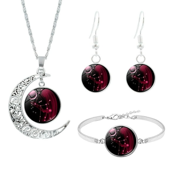 Censtreet Zodiac Necklace Jewelry Birthday Gifts Astrology 12 Constellation Horoscope Sign Galaxy Crescent Half Moon Pendant Necklace