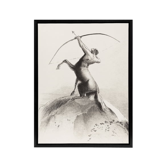 Centaur Aiming at the Clouds Redon Vintage Black Framed Canvas Wall Art 12X16"