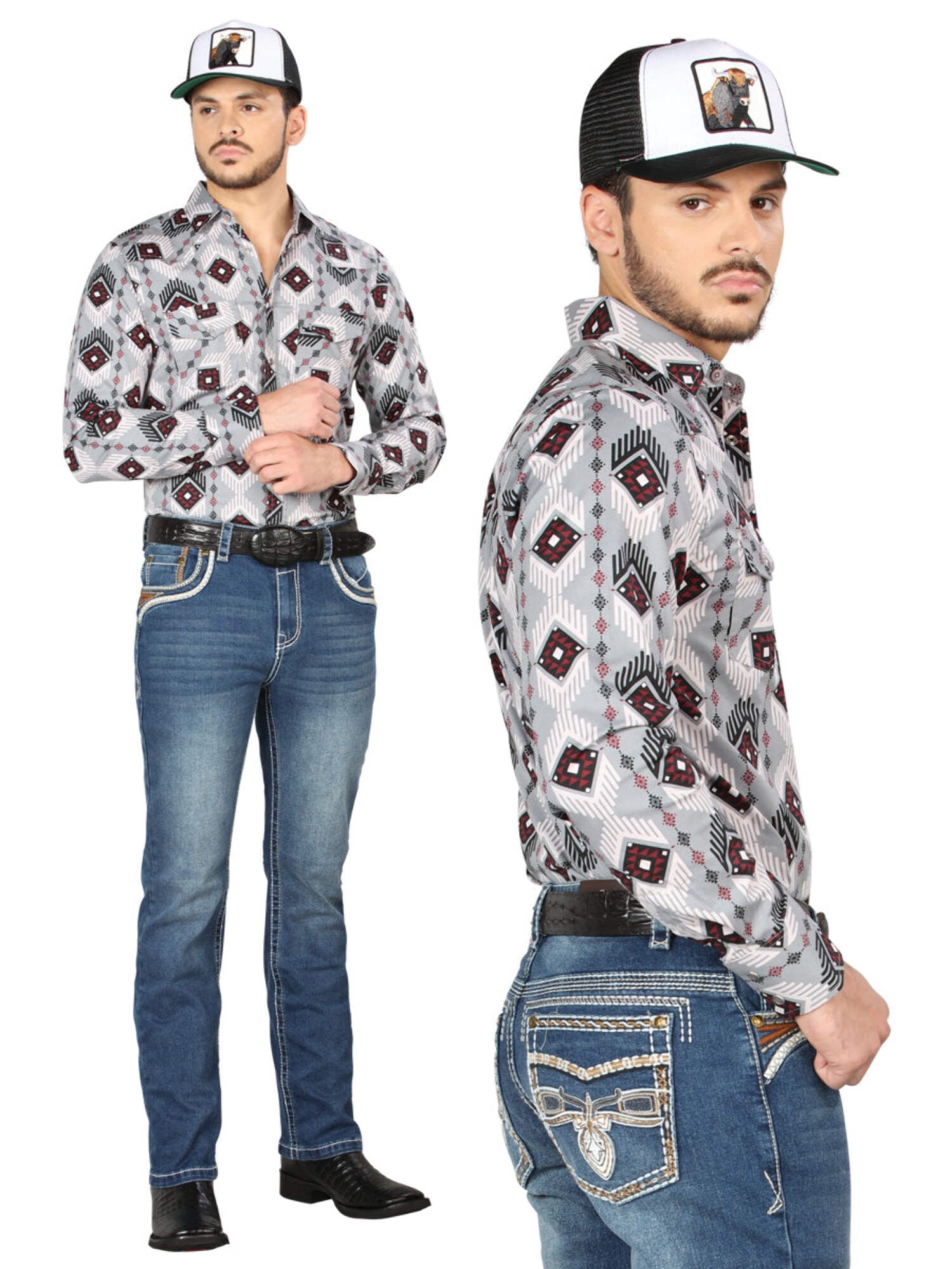 Centenario Men's Black Denim with Dark Embroidered Details 45312
