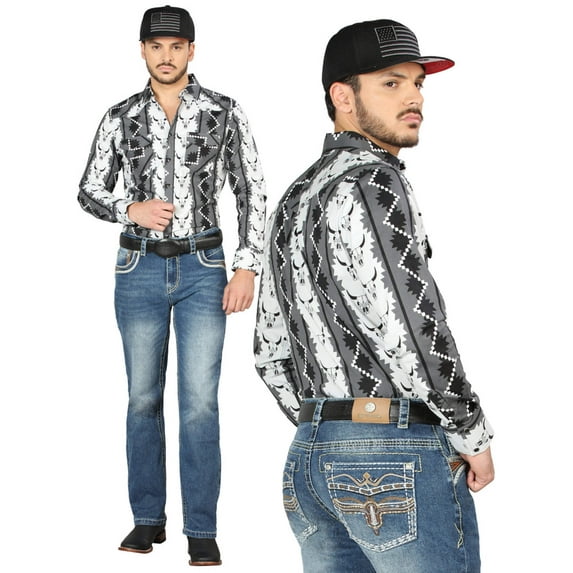 Men's Premium Embroidered Bootcut Denim Jeans 'Centenario' Medium Blue 44971