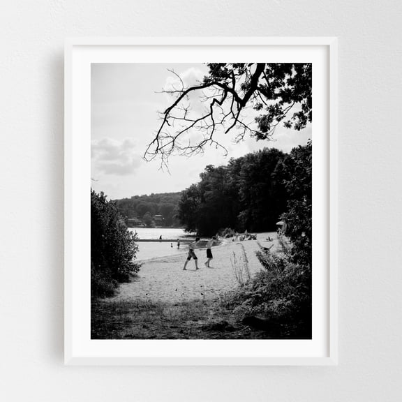 Centennial Beach 04 - Hudson Massachusetts Photography Beach Black and White Nature Landscape Summer Scenic Vintage White Framed Wall Art Print 12 x 16 inches