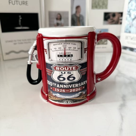Centennial Fuel Pump Mug 1926-2026, Vintage Ceramic Beer Stein with Fuel Pump Nozzle Handle, Retro Americana Coffee Cup, Mother Road Souvenir Drinkware for Collectors