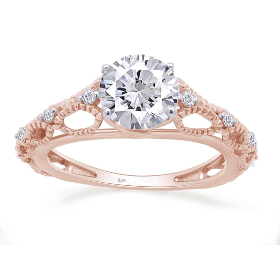 Center 1 Carat Round Cut Moissanite Lab Created Diamond Twisted Solitaire Engagement Ring In 14K Rose Gold Over Sterling Silver(VVS1 Clarity,G-H Color,1.10 Cttw)-8.5