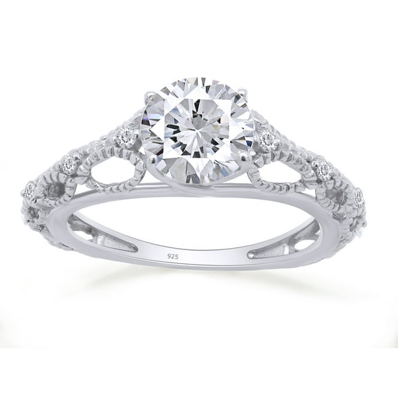 Center 1 Carat Round Cut Moissanite Lab Created Diamond Twisted Solitaire Engagement Ring In 14K White Gold Over Sterling Silver(VVS1 Clarity,G-H Color,1.10 Cttw)-5