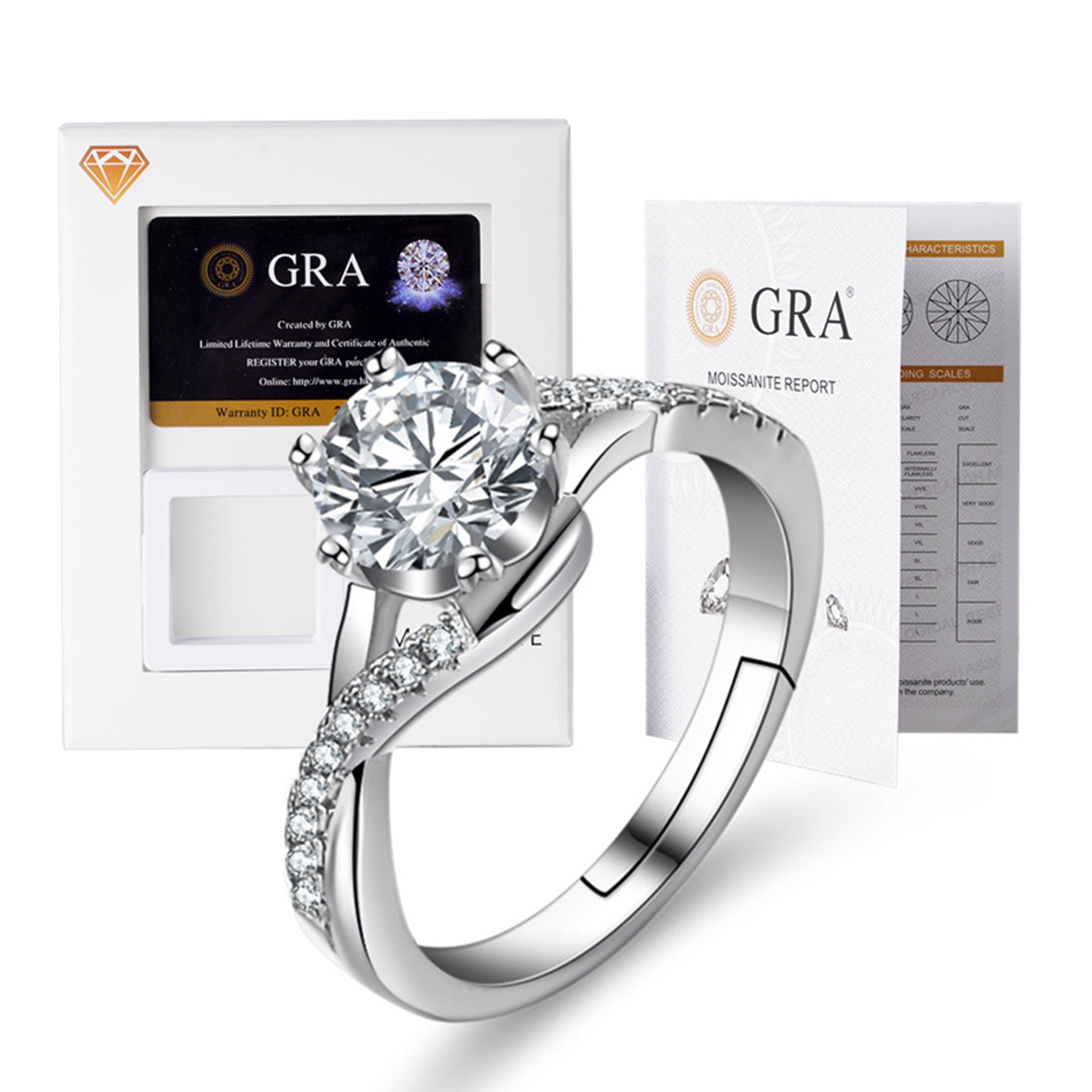 Center 1 carat 6.5mm Moissanite Engagement Rings Arc Winding White Gold Plated Silver Wedding Rings for Women with Adjustable Open
