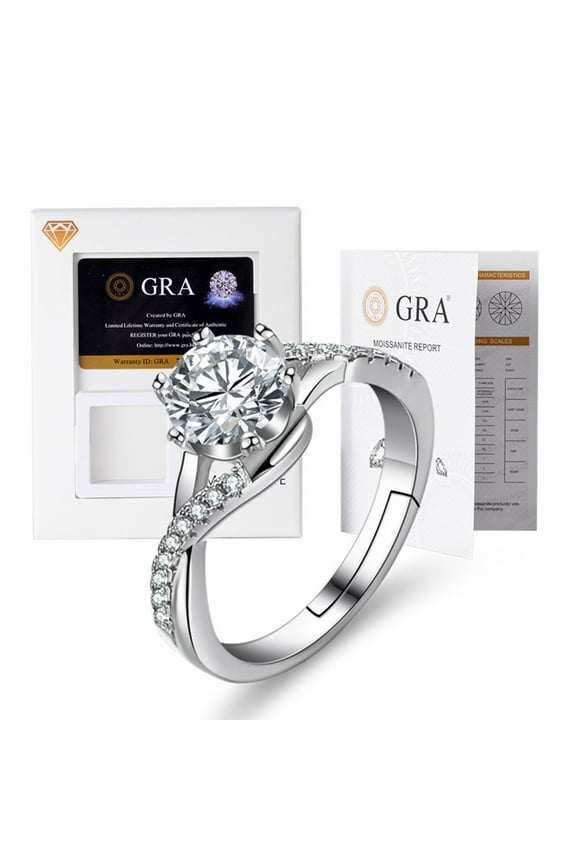 Center 1 carat 6.5mm Moissanite Engagement Rings Arc Winding White Gold Plated Silver Wedding Rings for Women with Adjustable Open