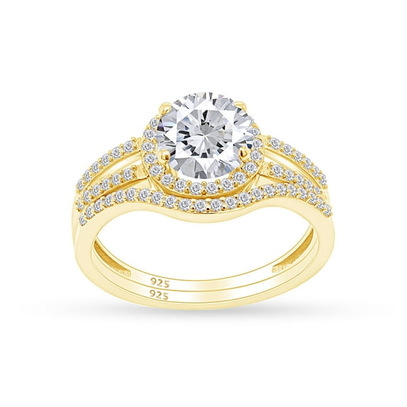 AFFY 6MM Round Moissanite Diamond Halo Bridal Ring Set for Women 14K Yellow Gold over Silver-8.5