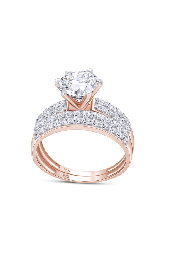 1.75 Carat Round Moissanite Diamond Wedding Bridal Ring Set 14K Rose Gold over Silver-4