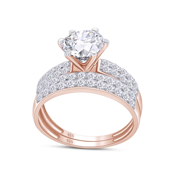 AFFY 1.75 Carat Round Moissanite Diamond Wedding Bridal Ring Set 14K Rose Gold over Silver-7