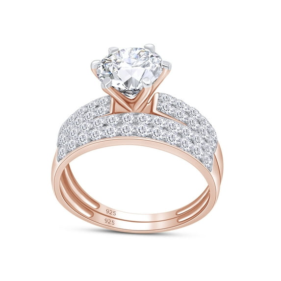 AFFY 1.75 Carat Round Moissanite Diamond Wedding Bridal Ring Set 14K Rose Gold over Silver-8