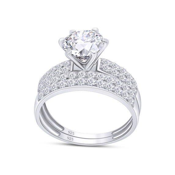 AFFY 1.75 Carat Round Moissanite Diamond Wedding Bridal Ring Set 14K White Gold over Silver-10
