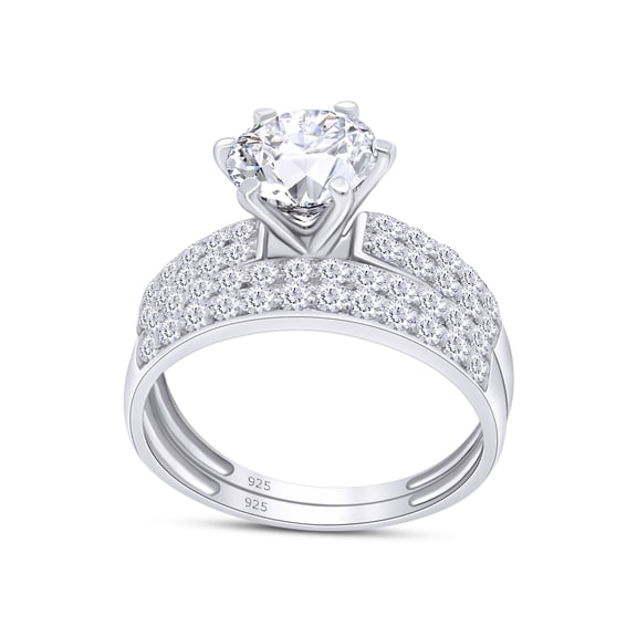 AFFY 1.75 Carat Round Moissanite Diamond Wedding Bridal Ring Set 14K White Gold over Silver-9