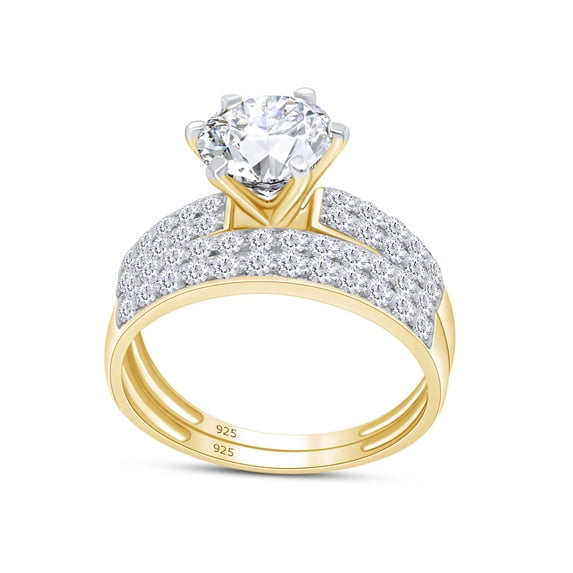 AFFY 1.75 Carat Round Moissanite Diamond Wedding Bridal Ring Set 14K Yellow Gold over Silver-4.5