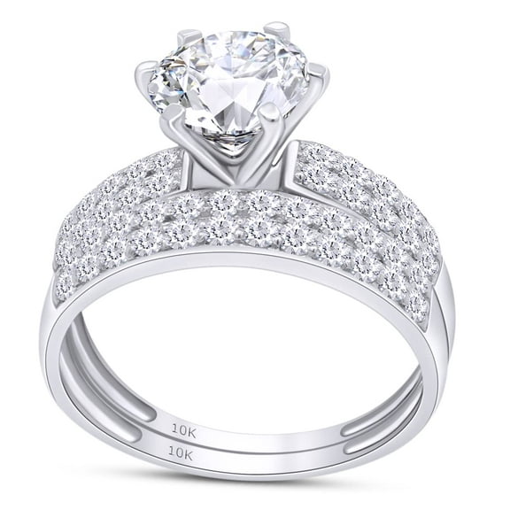 Center 7MM Round Cut Lab Created Moissanite Diamond Solitaire Engagement Wedding Bridal Ring Set In 10K White Gold(G-H Color,VVS1 Clarity,1.75 Cttw)-4