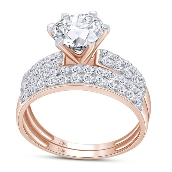 Center 7MM Round Cut Lab Created Moissanite Diamond Solitaire Engagement Wedding Bridal Ring Set In 10K Rose Gold(G-H Color,VVS1 Clarity,1.75 Cttw)-9.5