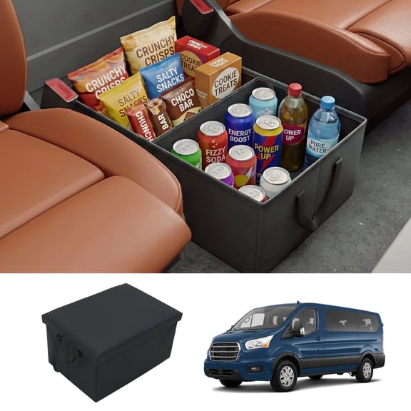 Bomely Foldable Center Aisle Storage Box Organizer, Fits Ford Transit 17-26 Van, First Row Middle Console Replacement Storage Bin