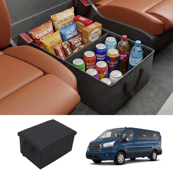 Bomely Foldable Center Aisle Storage Box Organizer, Fits Ford Transit 17-26 Van, First Row Middle Console Replacement Storage Bin