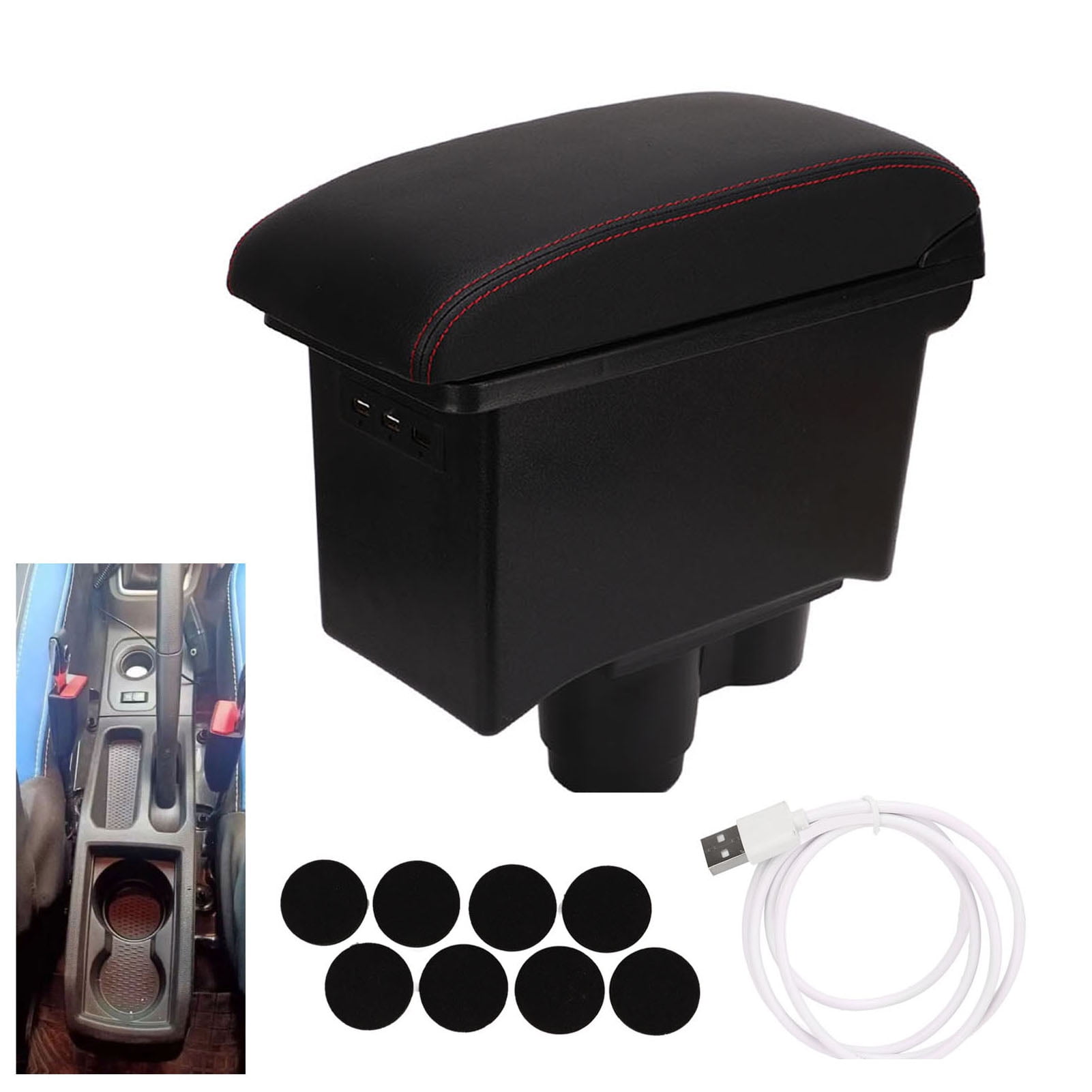 Center Console Armrest Box with 3 USB Ports Double Layer Storage