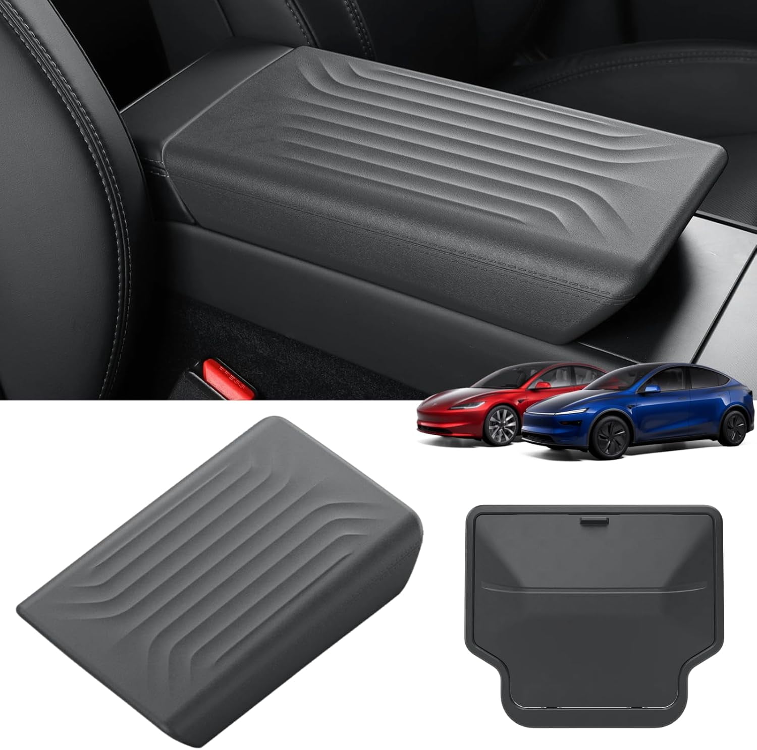 Center Console Armrest Cover & Armrest Hidden Compartment Organizer Storage Compatible with 2025 2026 New Tesla Model Y Juniper / 2024 Model 3 Highland Interior Accessories - 2 Pieces