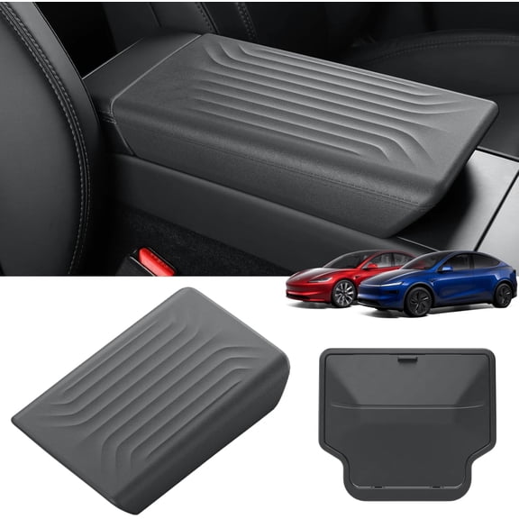 Center Console Armrest Cover & Armrest Hidden Compartment Organizer Storage Compatible with 2025 2026 New Tesla Model Y Juniper / 2024 Model 3 Highland Interior Accessories - 2 Pieces