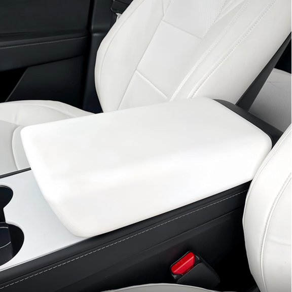 Center Console Armrest Cover Designed for  Model 3 2017-2023/Model Y 2020-2025(Not for Model Y Juniper),Non-Slip Designed with EZ Snap  Install-White