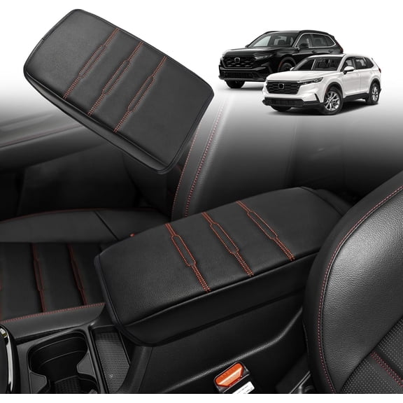 Center Console Armrest Cover Fit for Honda CR-V & CRV Hybrid 2023-2026 2026 Accessories, Comfort Armrest Pad Console Lid Cushion Vegan Leather Regular Thick(Black/Orange Trim)