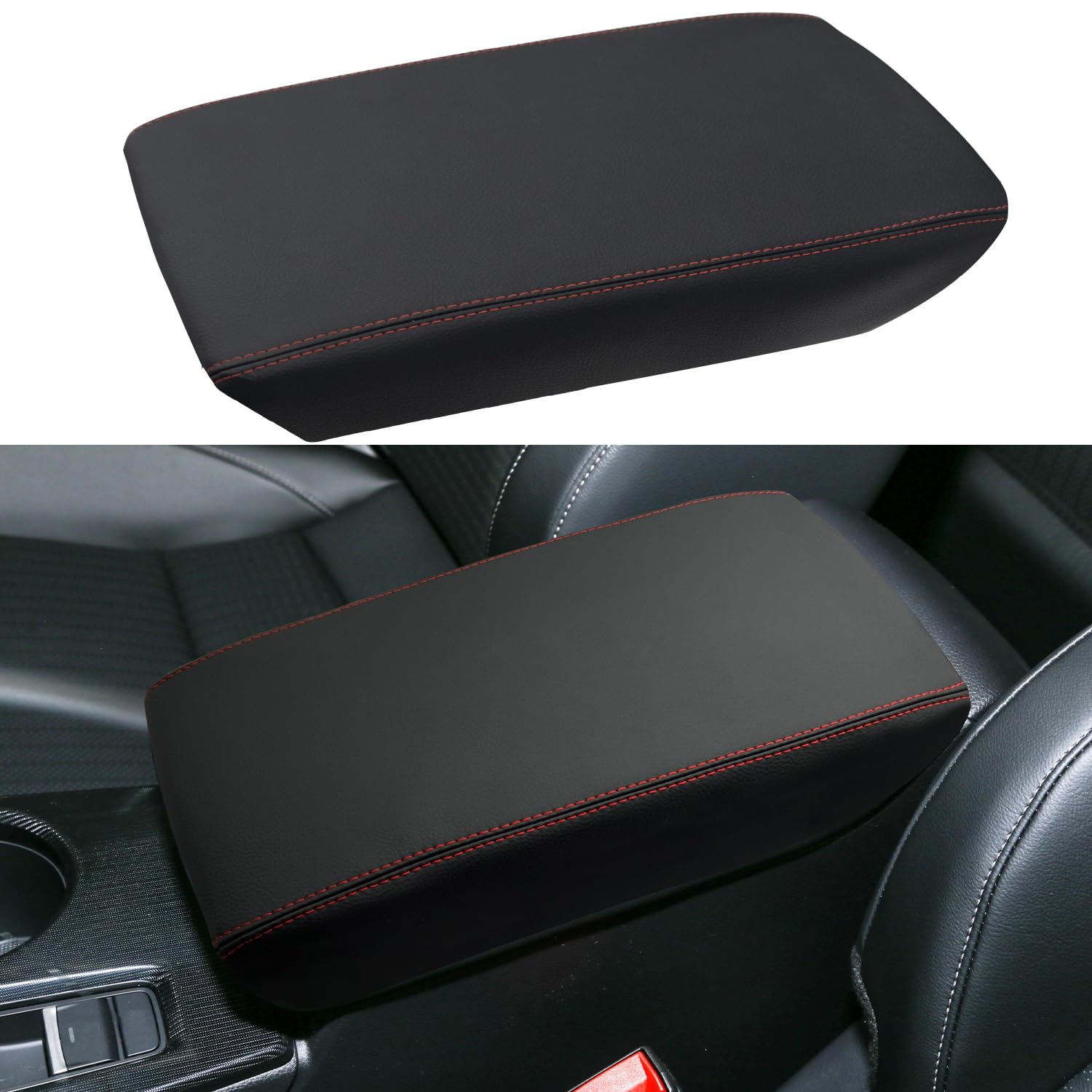 AOMSAZTO Grey Armrest Cover For Honda Civic 2012-2015 - PU Leather Console Protector With Memory Foam Padding