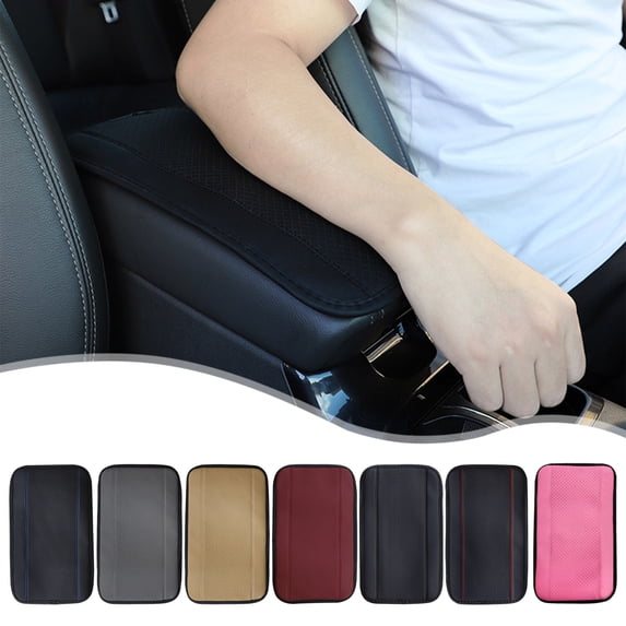 Center Console Armrest Pad 12.6x7.5 Inches Embossed Fiber Leather Anti Slip Back Design Washable Interior Protective Mat Universal Fit For Vehicle SUV Sedan Minivan(Beige)