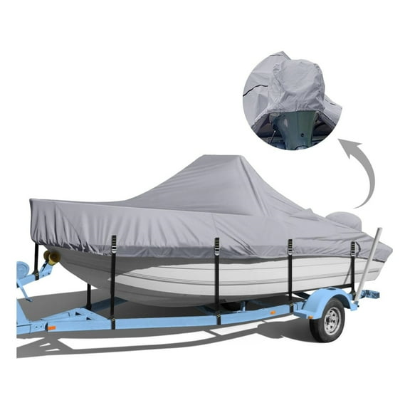 Center Console Boat Cover, 900D Heavy Duty 20-22 FT with Motor Cover and Metal Windproof Adjustable Buckle, Gray