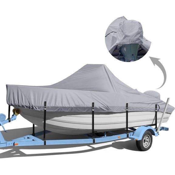 Center Console Boat Cover - Heavy Duty Boat Cover for Center Console Boat, Waterproof Trailerable Boat Cover, Boat Cover Fits 16' - 18.5', Beam Width Up to 98'' W, Gray