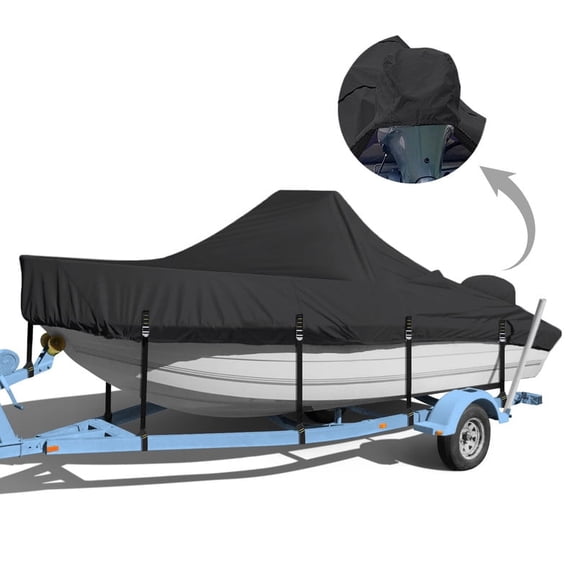 Center Console Boat Cover - Heavy Duty Boat Cover for Center Console Boat, Waterproof Trailerable Boat Cover, Boat Cover Fits 22-24" Length,Beam Width up to 116" W, Black