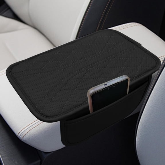 Center Console Cover with 2 Storage Bags - Leather Armrest Cushion Pad Middle Console Cover, Armrest Seat Box Protector Auto Interior Accessories for SUV, , Sedan(Black)