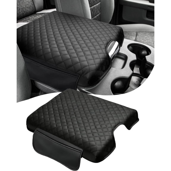 Center Console Cover Compatible with 2013-2018 Ram 1500 & 2013-2024 Ram 2500 3500 1500 Classic Model Jump Seat, Leather Arm Rest Armrest Cover for , Middle Console Cover Lid, with 2 Pocket