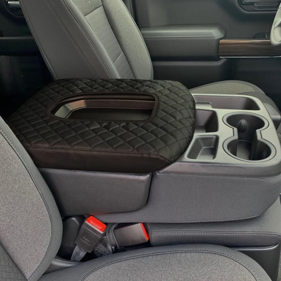 Center Console Cover Compatible with Chevy Silverado & GMC Sierra 20192026, Leather Armrest Lid Protector for Jump Seat Middle Console, Fits Split Bench Seat Models