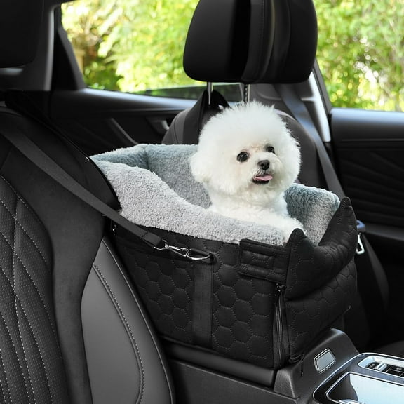 Center Console Dog Car Seat, Detachable Washable Dog Booster Seat, Adjustable Safety Belts and Built-in Leash Pet Carseat, Portable Puppy Travel Carrier with Cushion for Small Dogs Cat(Black)