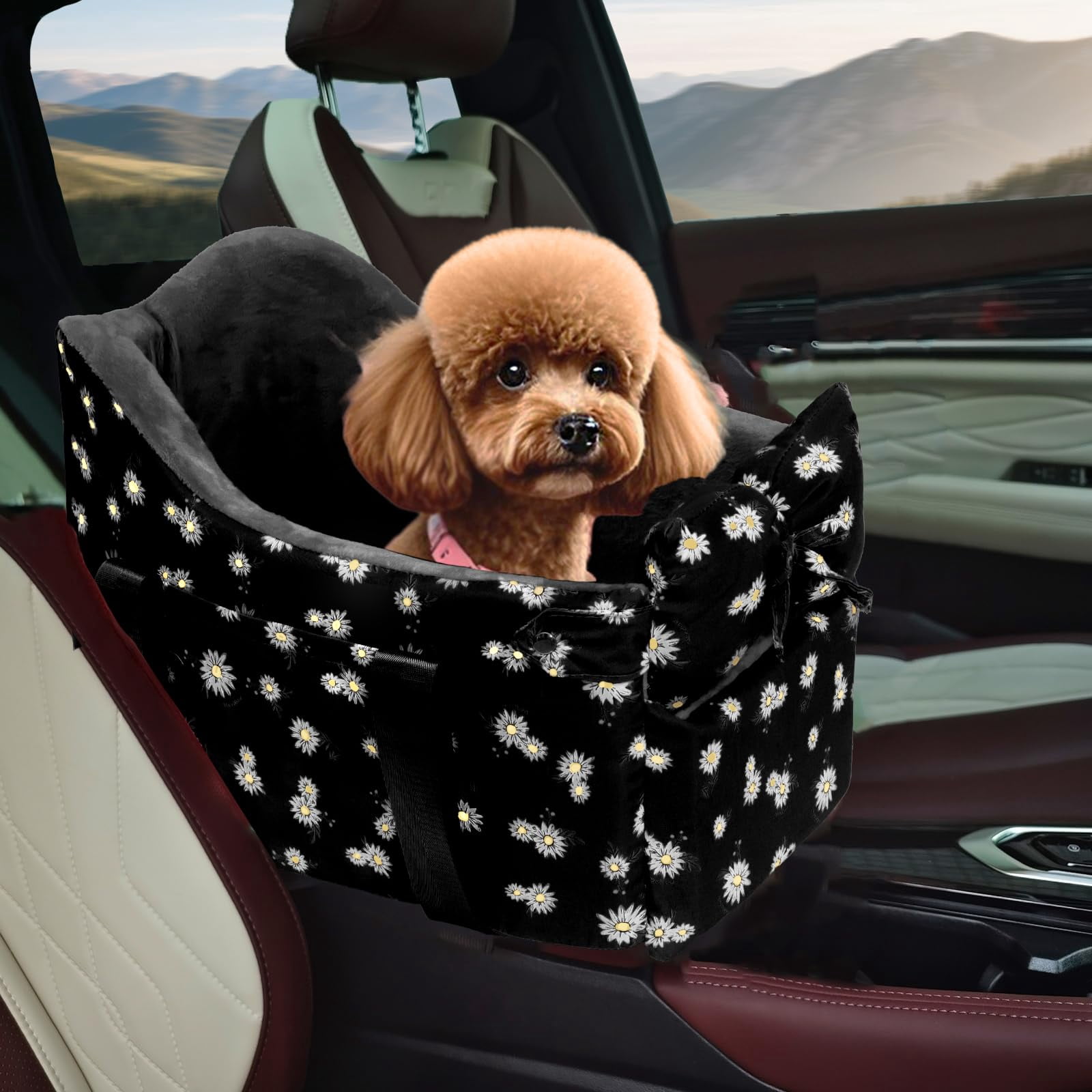 Center Console Dog Car Seat For Small Dogs Chihuahua Or Yorkie Anti-collapse Booster Armrest Pet Bed | Secure Portable Compact Cars (black  Up To 11 Lbs)