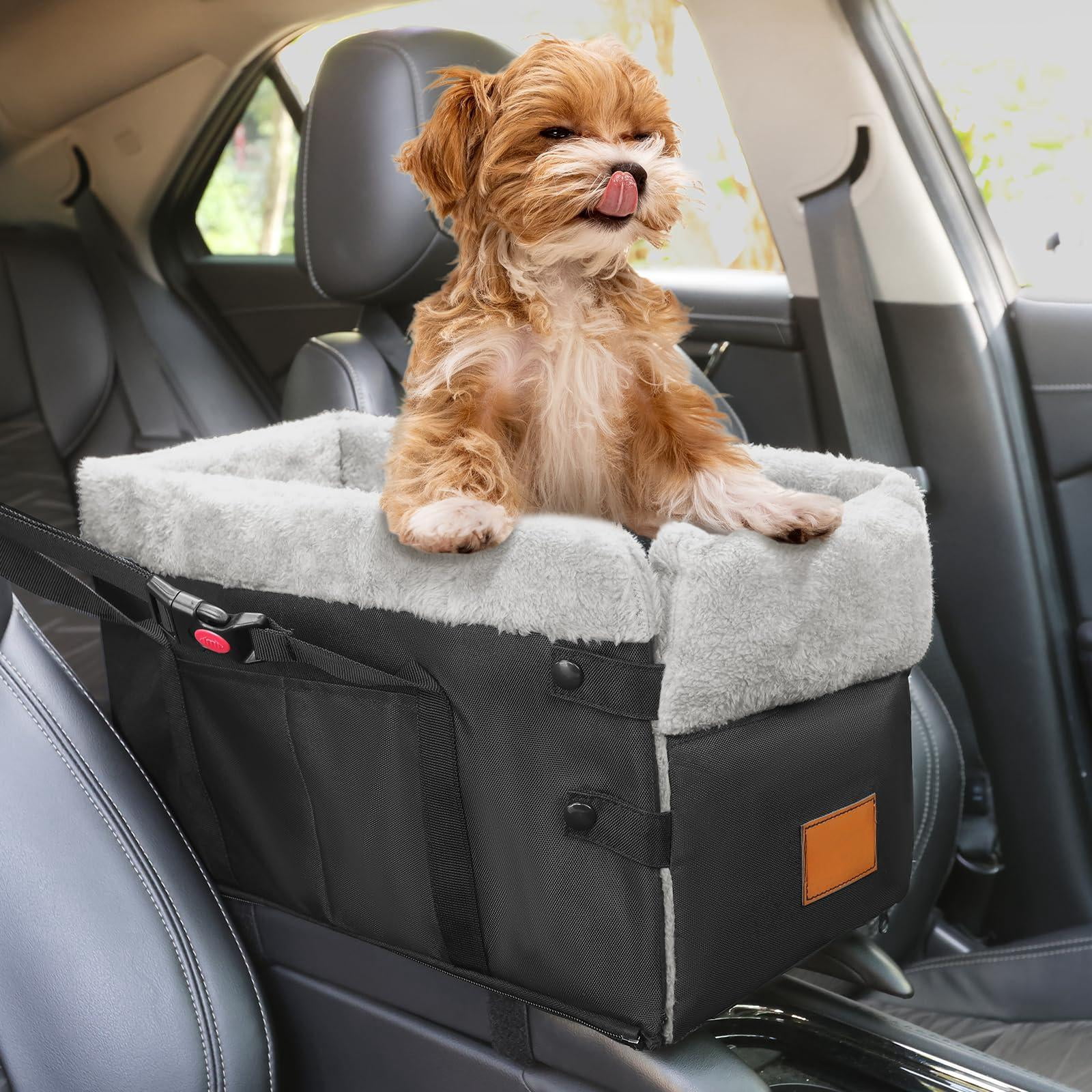 Center Console Dog Car Seat For Small Dogs Washable Foldable Booster Puppy With Safe Protection Hooks Adjustable Straps And Storage Pocket Pet Up To15lbs