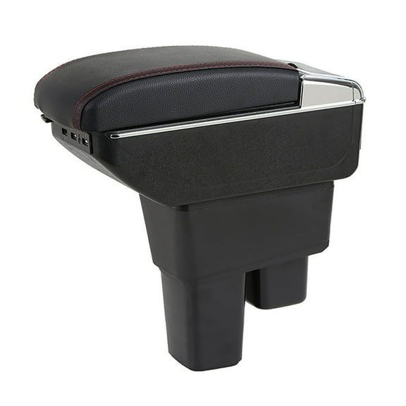 Center Console Expandable Armrest Box for Honda Fit Jazz 2008, Dual Layer with 7 USB-Black red line