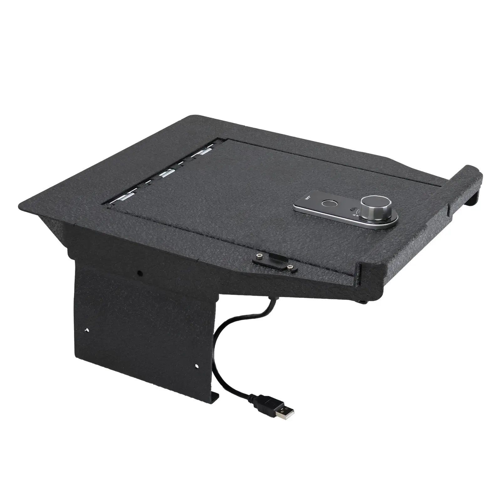 Center Console Gun Safe Vault - WASAI Premium In-vehicle Console Lock Box Compatible with 2021-2024 Ford F-150, 2021-2024 Ford F-150 Lightning, Fingerprint Lock with Key.