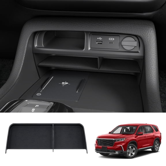 Bomely Center Console Insert Divider Compatible with 2023-2026 Honda Pilot 2026 Passport Front Center Console Organizer Double Layer Three Compartment Storage Tray for 2025 Pilot Accessories