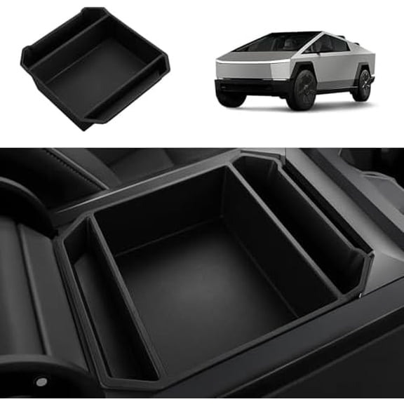 Center Console Organizer for 2024-2026 Tesla Cybertruck Accessory Premium TPE Anti-Slip Armrest Storage Tray, OEM-Style Interior Accessories, No-Rattle Insert Box for Sunglasses, Phone & Coins