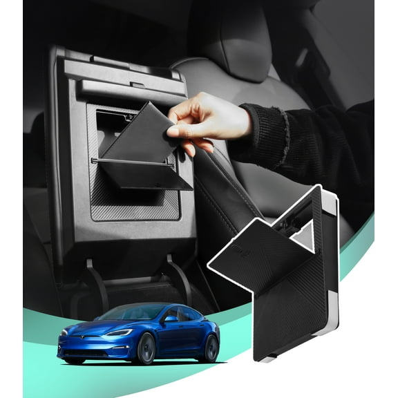 Center Console Organizer Armrest Accessories Car Storage Box For 2017-2024 Tesla Model Y/3 2024/2023/2022, Hidden Storage of tesla card holder (Exc. Model 3 Highland)