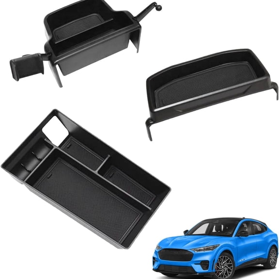 Center Console Organizer & Dash Tray & Screen Back Organizer Compatible with 2021-2024 Mustang Mach E Accessories 3PCS Set Storage Box Middle (V1 Console + Screen Back + Dash)