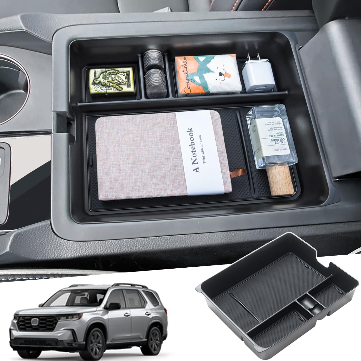 PeakPurit Center Console Hidden Box Organizer – Compatible With 2023-2025 Honda Pilot, 2024-2026 Passport, 2024-2025 Ridgeline | Secret Storage Tray
